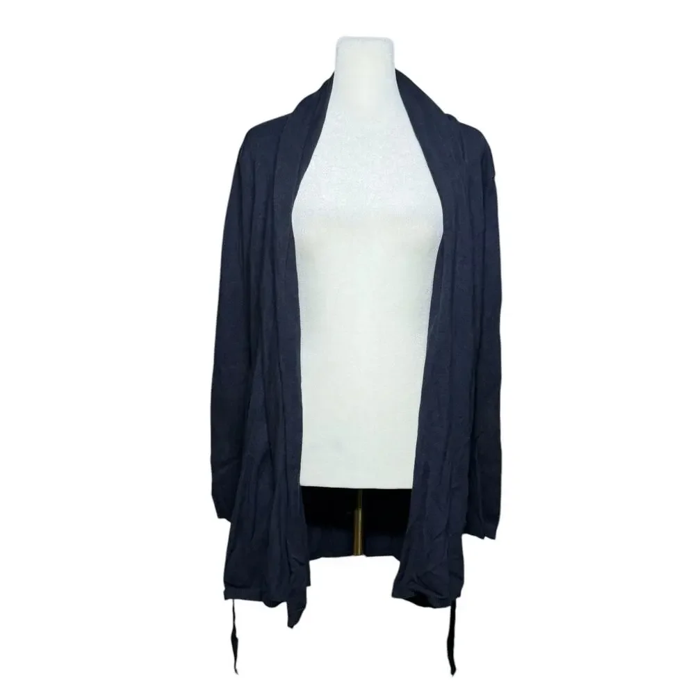 ZARA Knit Wrap Cardigan Women Sm Navy Blue Casual‎ Belted Academia Work Stretch
